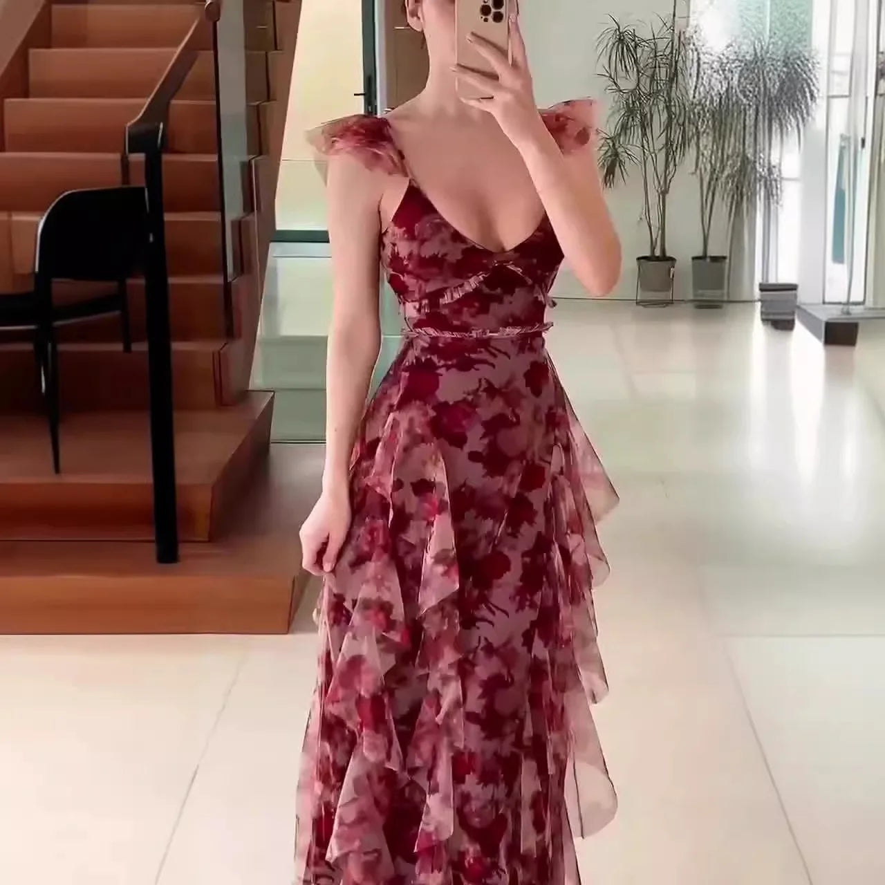 Frie | Mujer Vestido Floral Entallado con Volantes