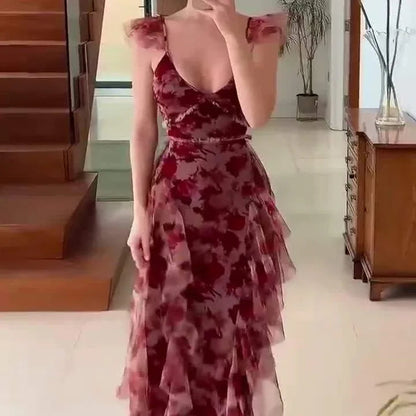Frie | Mujer Vestido Floral Entallado con Volantes