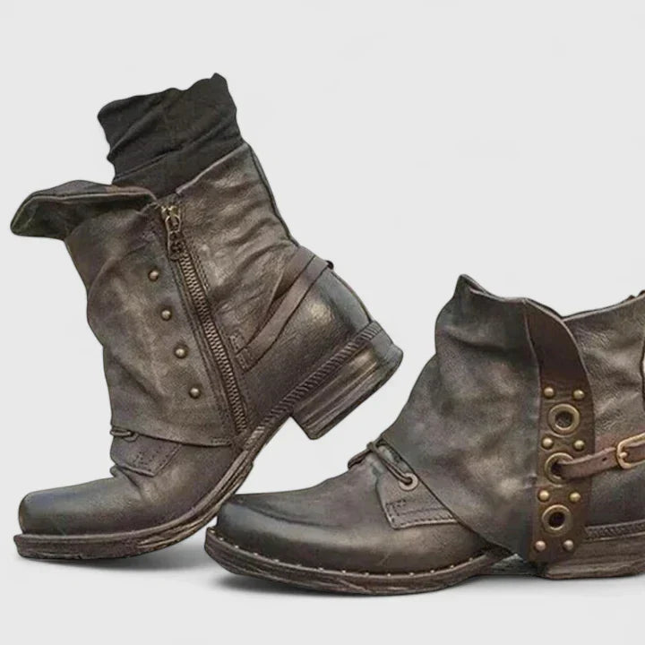 Katrin | Mujer Botines con Hebillas y Cremallera Lateral
