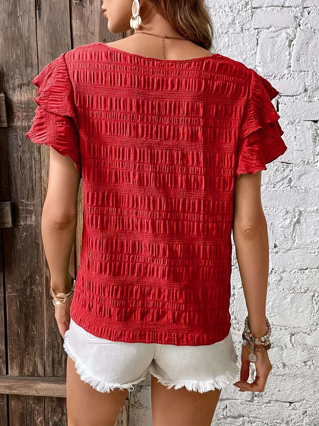 Charmaine | Mujer Blusa Plisada con Mangas de Volantes