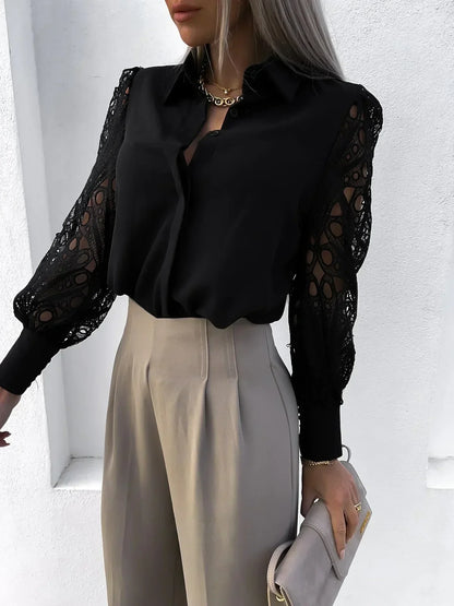 Lily | Mujer Blusa con Mangas de Encaje Refinadas