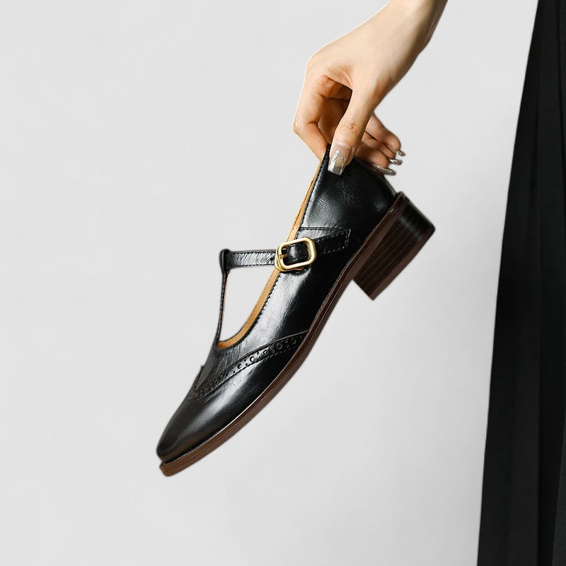 Nicole | Mujer Zapatos con Tira en T y Detalles de Brogue