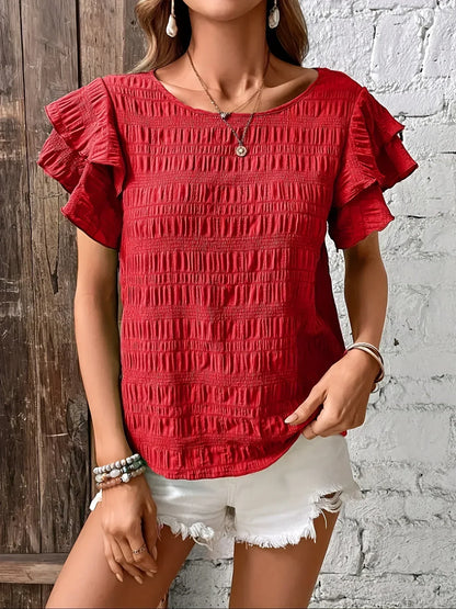 Charmaine | Mujer Blusa Plisada con Mangas de Volantes