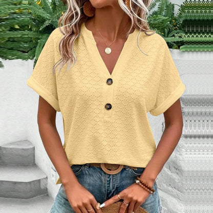 Janet | Mujer Blusa de Encaje con Botones Holgada