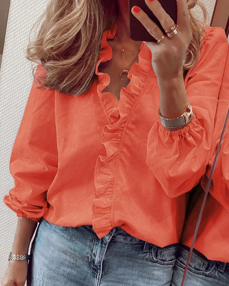 Enola | Mujer Blusa Entallada con Volantes y Mangas Abullonadas