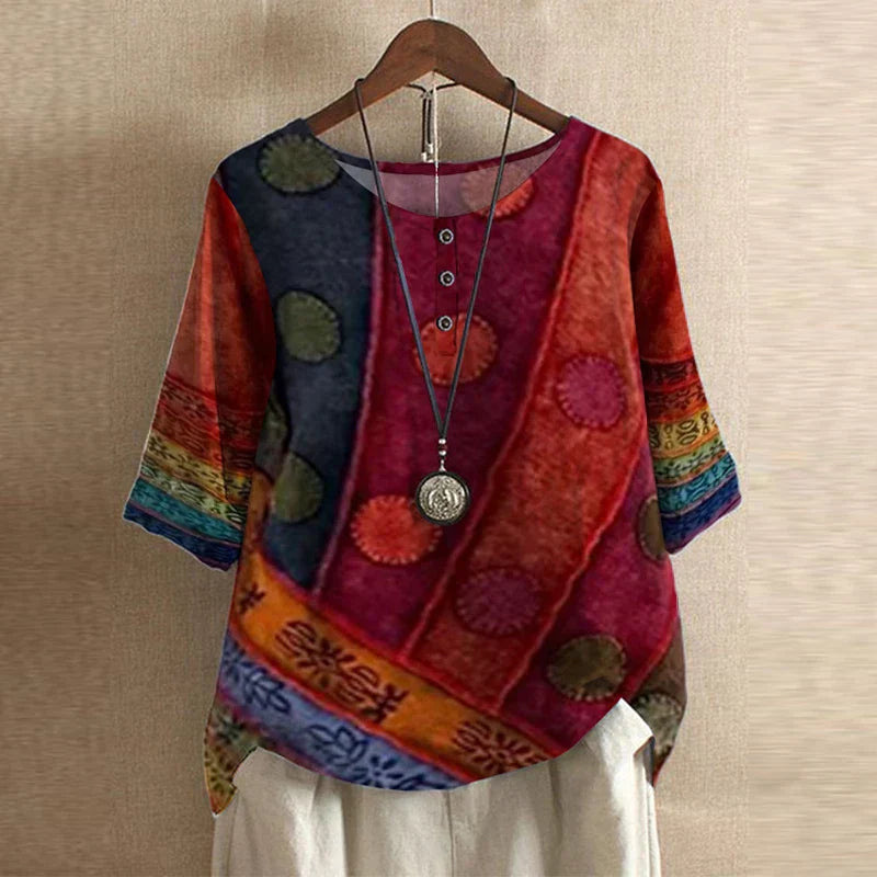 Anya | Mujer Blusa Vintage Floral con Mangas Tres Cuartos