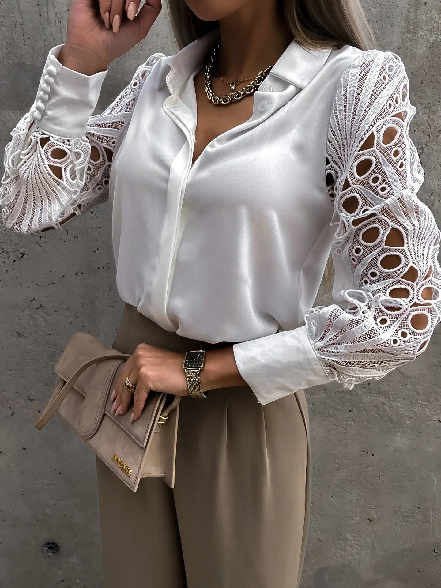 Lily | Mujer Blusa con Mangas de Encaje Refinadas