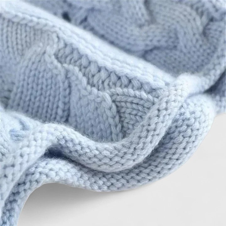 Sabine | Mujer Suéter de Punto Fino Azul con Cuello Alto