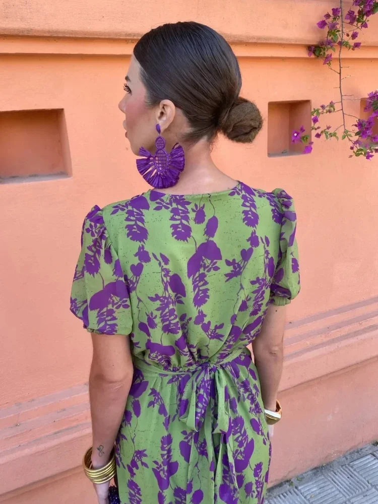 Lovisa | Mujer Vestido Cruzado Floral con Escote en V y Mangas Abullonadas