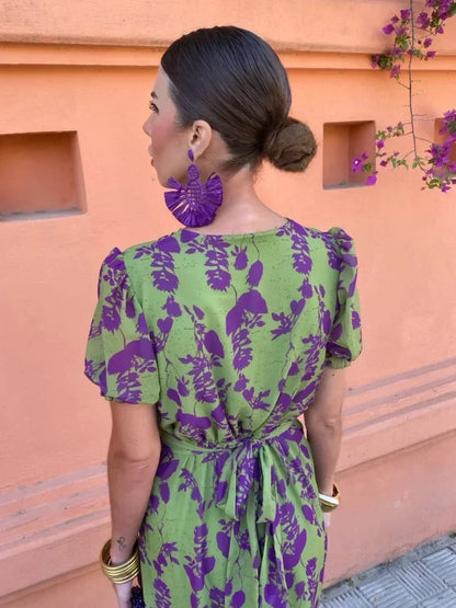 Lovisa | Mujer Vestido Cruzado Floral con Escote en V y Mangas Abullonadas