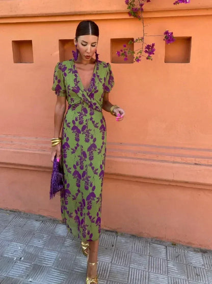 Lovisa | Mujer Vestido Cruzado Floral con Escote en V y Mangas Abullonadas