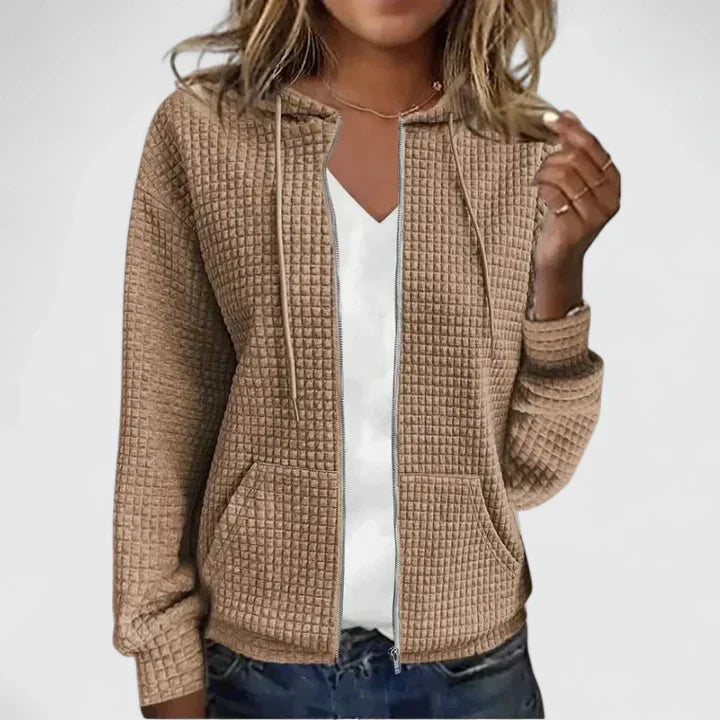 Mila | Mujer Sudadera de Textura Waffle con Capucha y Cremallera