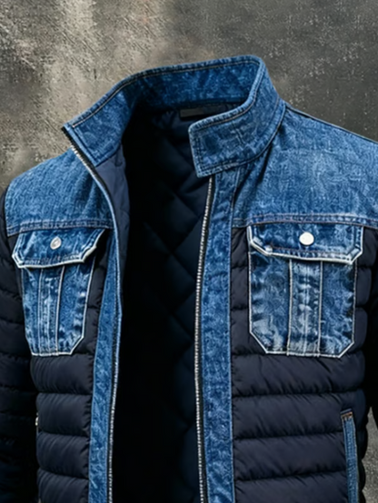 Jake | Hombre Chaqueta Puffer Híbrida de Denim con Cuello Alto