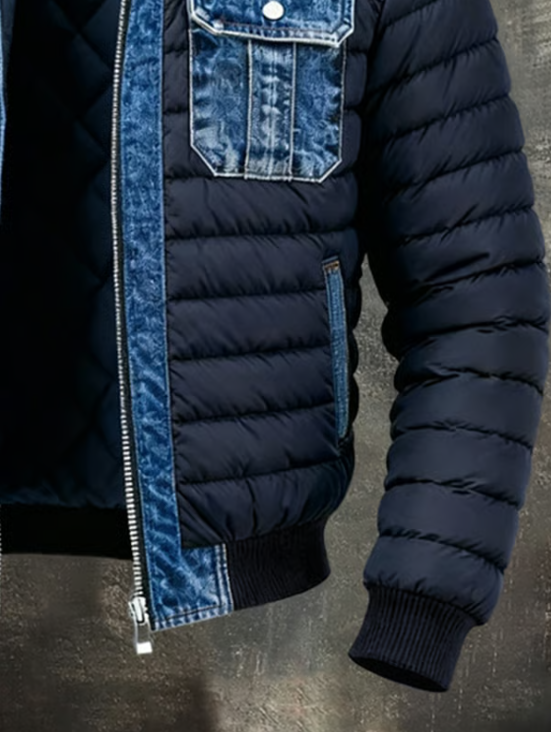Jake | Hombre Chaqueta Puffer Híbrida de Denim con Cuello Alto
