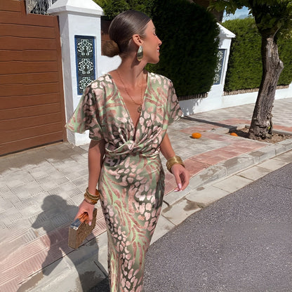 Matilda | Mujer Vestido Largo Fluido con Escote en V Retorcido