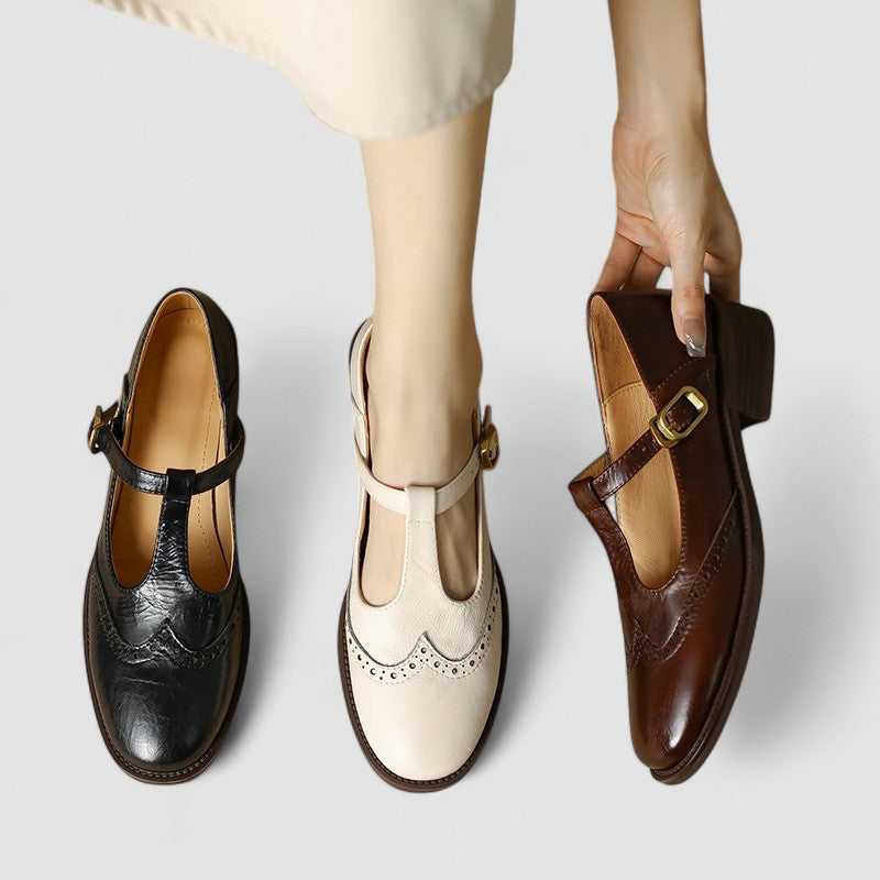 Nicole | Mujer Zapatos con Tira en T y Detalles de Brogue