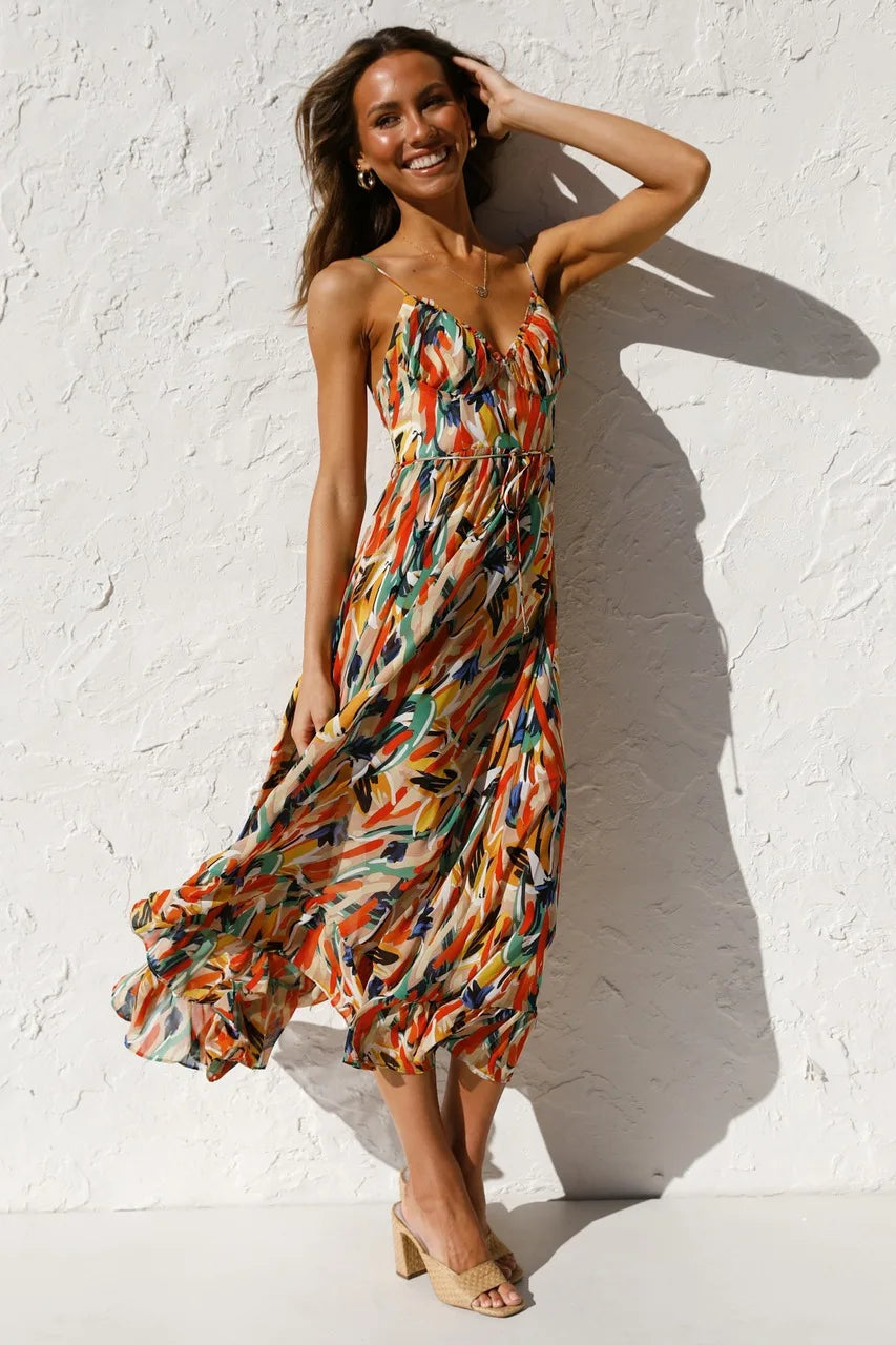 Emmely | Mujer Vestido Ajustado Colorido con Estampado