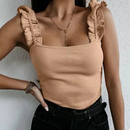 Solea | Mujer Top de Verano Ceñido con Volantes en los Tirantes