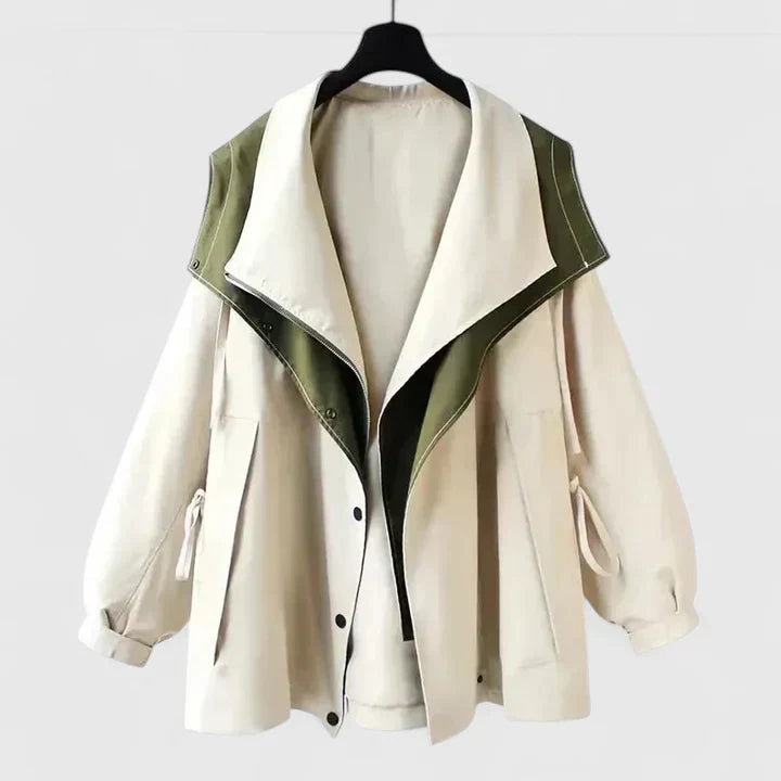 Becka | Mujer Chaqueta Moderna con Cuello Estratificado y Cremallera