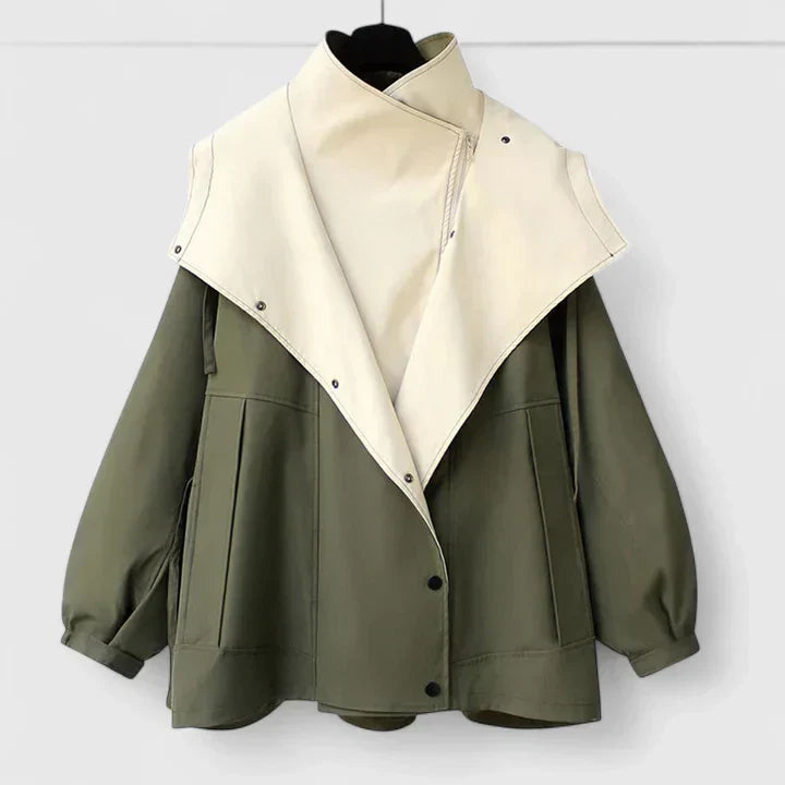 Becka | Mujer Chaqueta Moderna con Cuello Estratificado y Cremallera