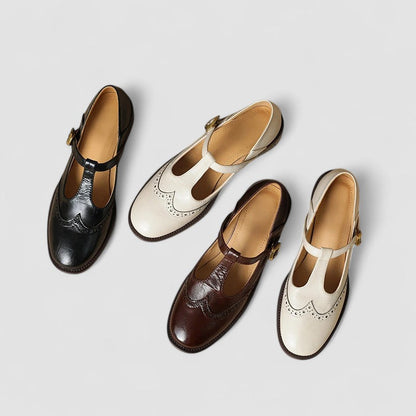 Nicole | Mujer Zapatos con Tira en T y Detalles de Brogue