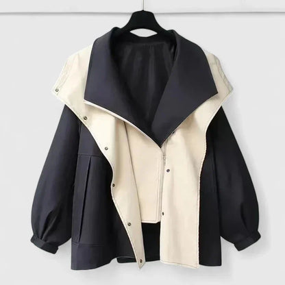 Becka | Mujer Chaqueta Moderna con Cuello Estratificado y Cremallera