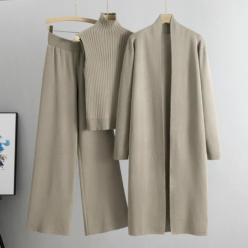 Lillian | Mujer Conjunto de Tres Piezas con Cárdigan y Pantalón Ancho