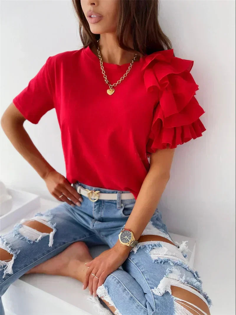 Anna | Mujer Top de Un Hombro con Manga de Volantes