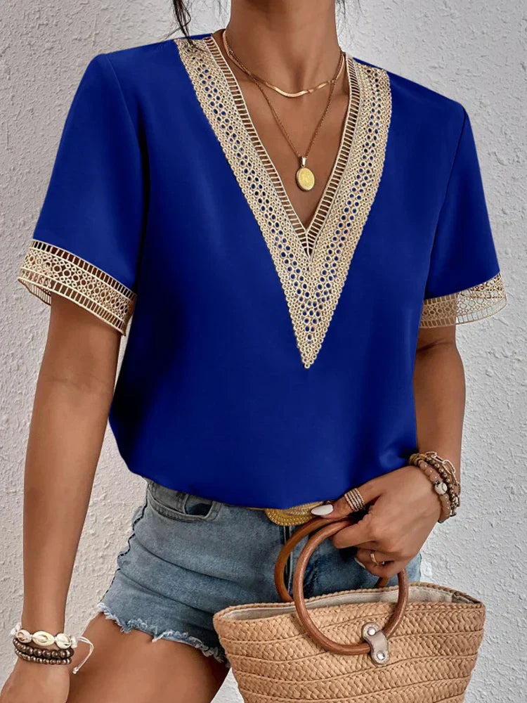 Davina | Mujer Blusa Fluida con Encaje en Cuello y Mangas