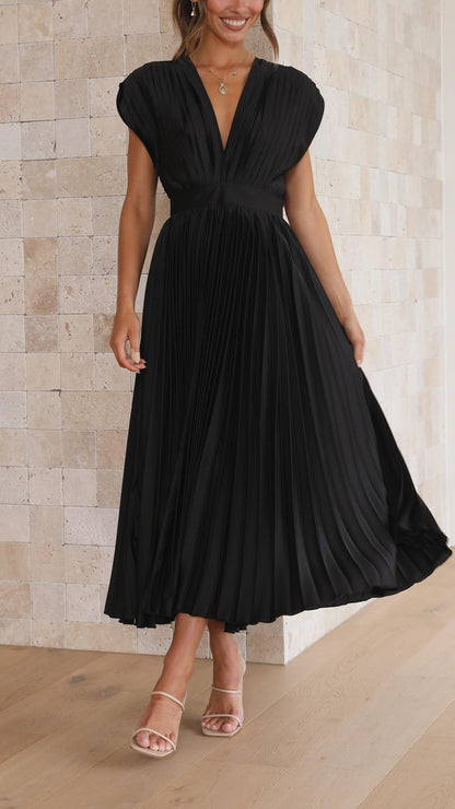 Charlene | Mujer Vestido Maxi Plisado con Escote en V