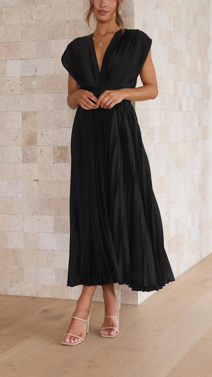 Charlene | Mujer Vestido Maxi Plisado con Escote en V