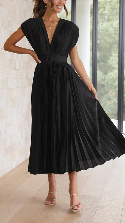 Charlene | Mujer Vestido Maxi Plisado con Escote en V