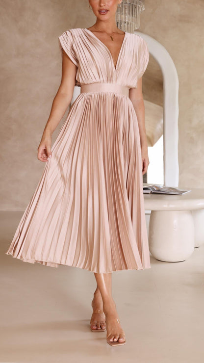 Charlene | Mujer Vestido Maxi Plisado con Escote en V