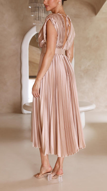 Charlene | Mujer Vestido Maxi Plisado con Escote en V
