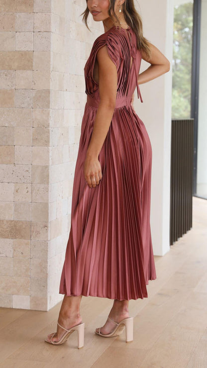 Charlene | Mujer Vestido Maxi Plisado con Escote en V