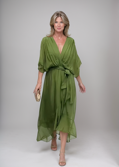 Milou | Mujer Vestido Midi de Chiffon Envolvente con Escote en V