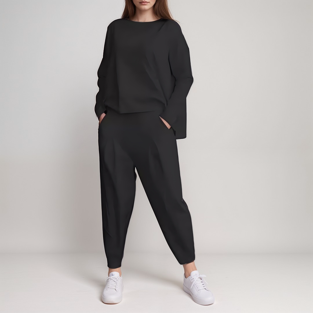 Laura | Mujer Conjunto de Dos Piezas con Cuello Redondo y Bolsillos