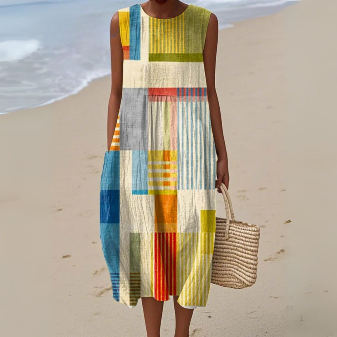 Julia | Mujer Vestido de Playa Sin Mangas con Estampado Artístico