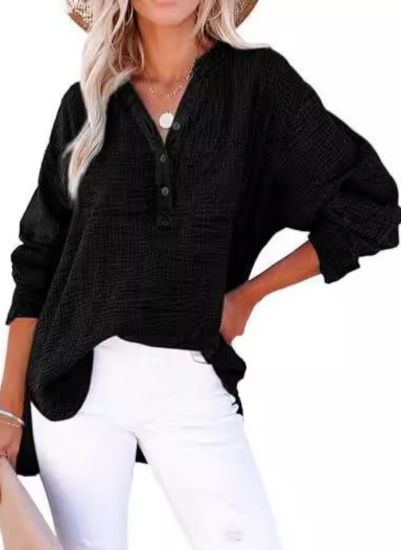 Odette | Mujer Blusa Amplia con Botones y Mangas Largas