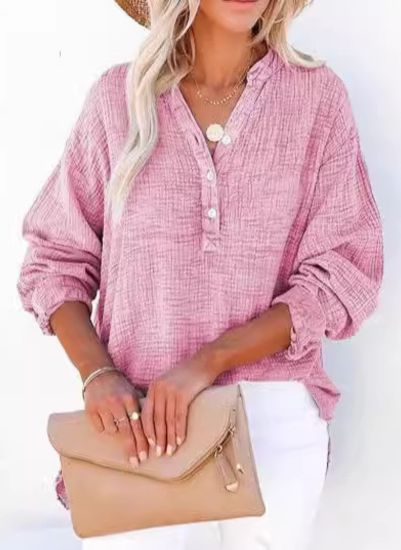 Odette | Mujer Blusa Amplia con Botones y Mangas Largas