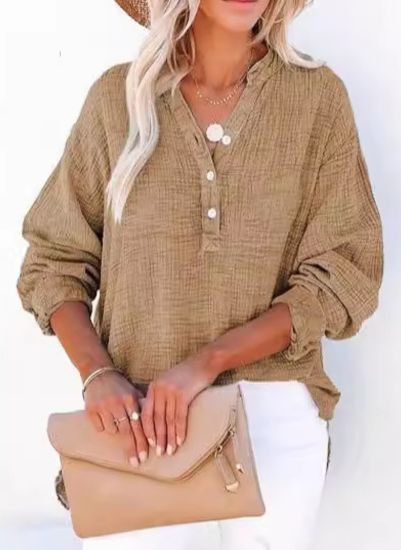Odette | Mujer Blusa Amplia con Botones y Mangas Largas