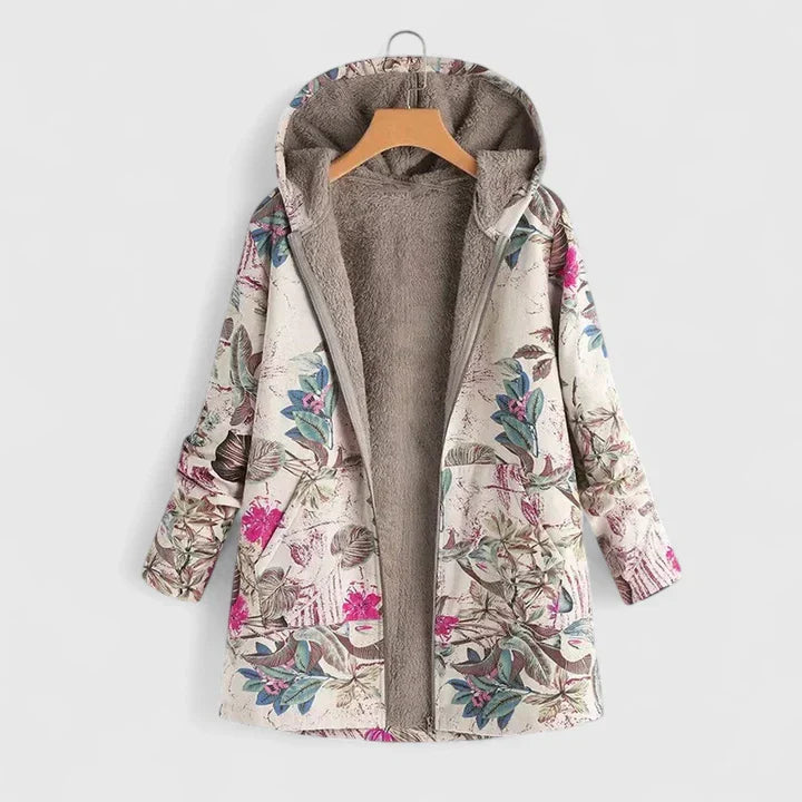 Karen | Mujer Chaqueta con Capucha Estampado Floral y Forro de Borreguito