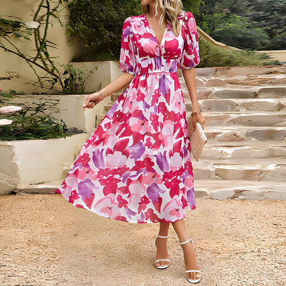 Lana | Mujer Vestido Midi con Cintura Fruncida y Mangas Abullonadas