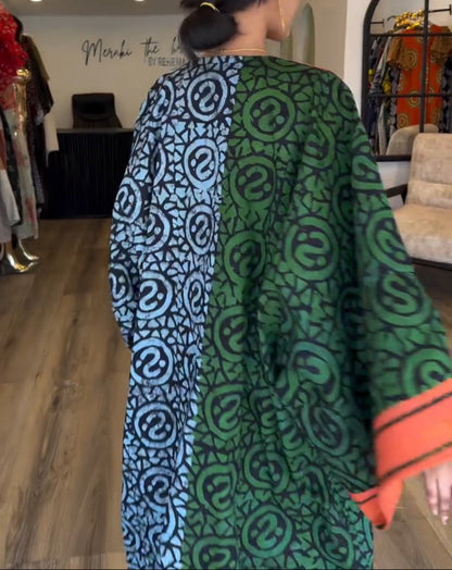 Imani | Mujer Vestido Maxi Kaftán con Escote en V y Estampado Africano