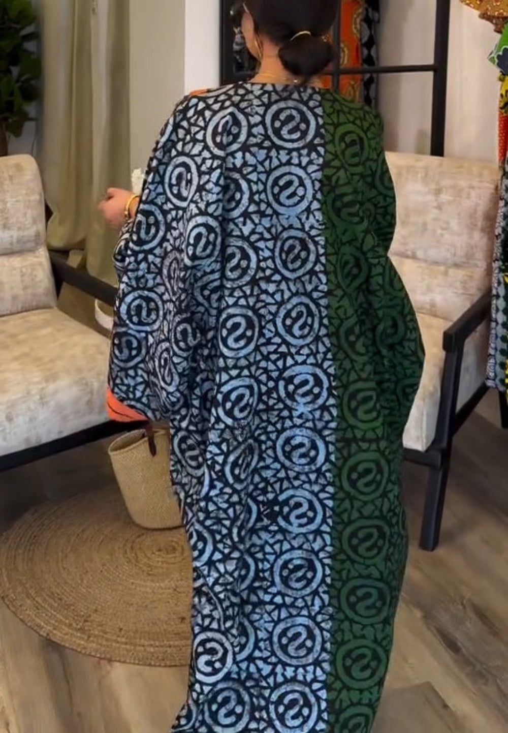 Imani | Mujer Vestido Maxi Kaftán con Escote en V y Estampado Africano