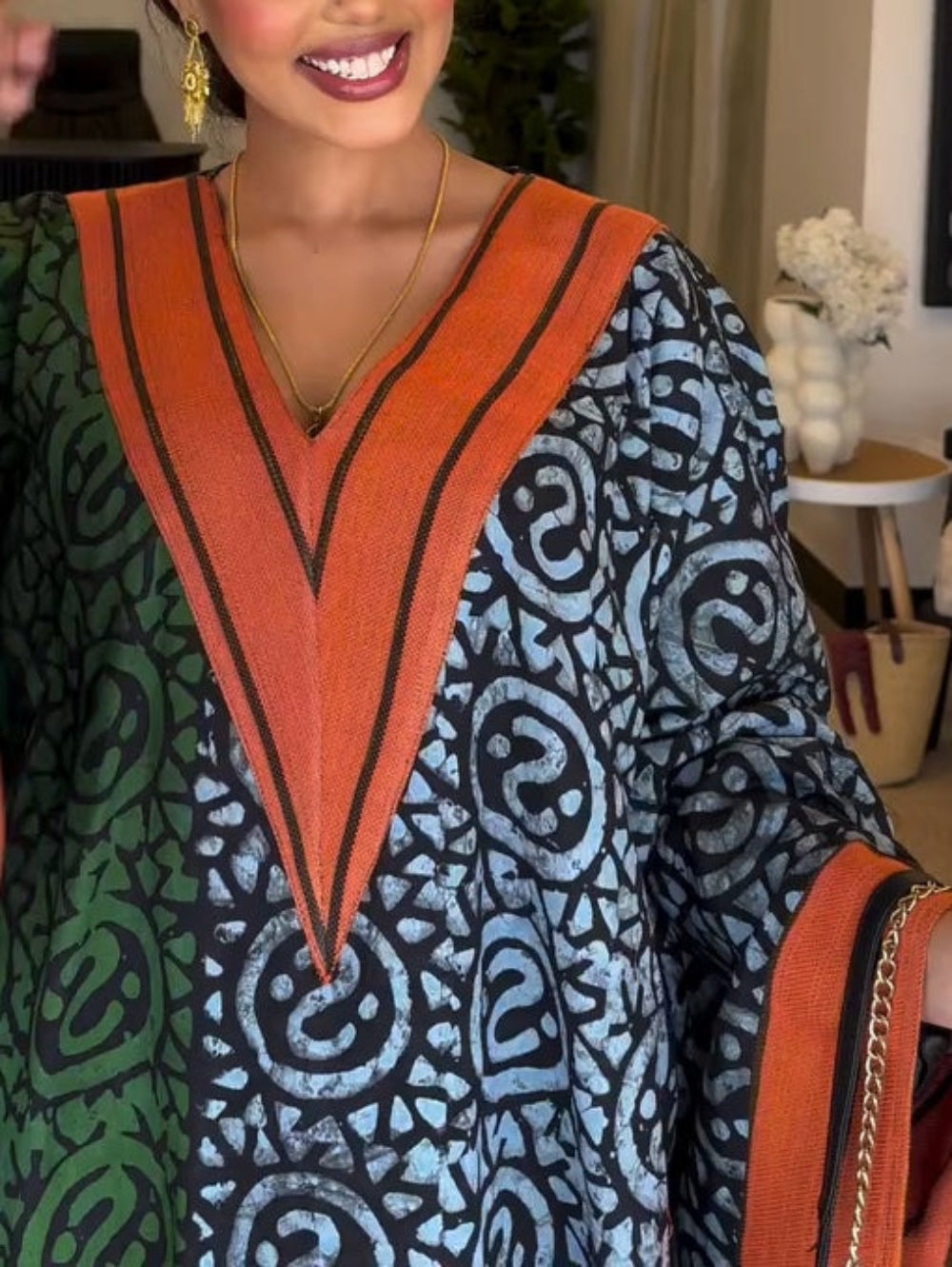 Imani | Mujer Vestido Maxi Kaftán con Escote en V y Estampado Africano