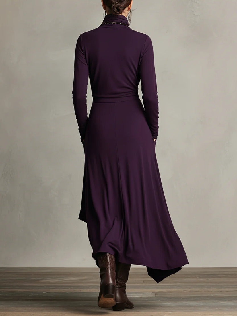 Claire | Mujer Maxi Vestido Drapeado con Cuello Alto
