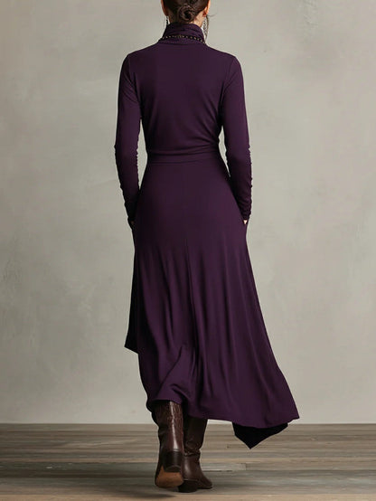 Claire | Mujer Maxi Vestido Drapeado con Cuello Alto