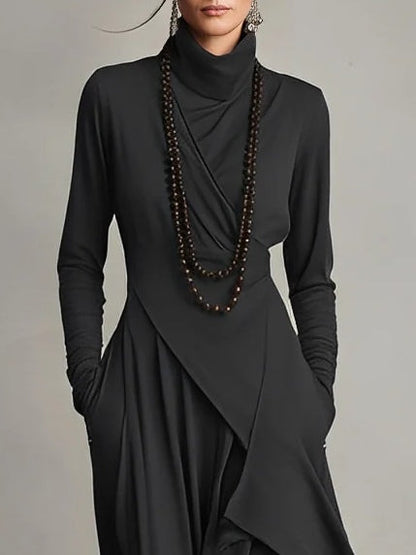 Claire | Mujer Maxi Vestido Drapeado con Cuello Alto