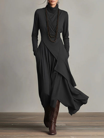 Claire | Mujer Maxi Vestido Drapeado con Cuello Alto